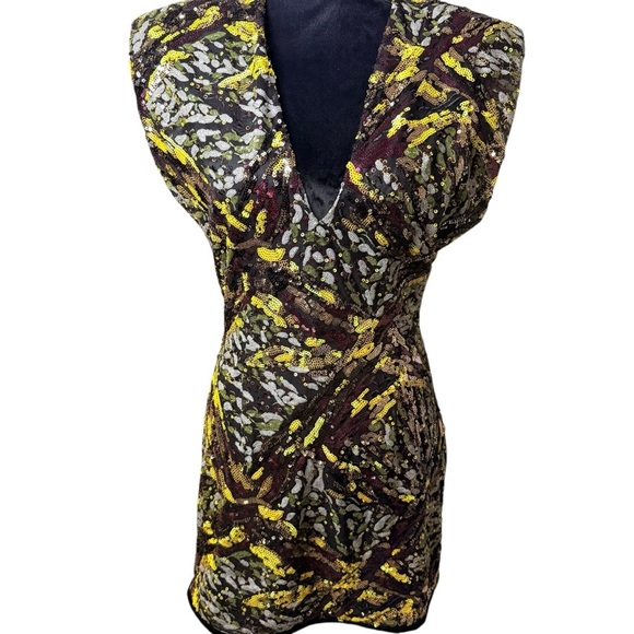 Zara | Multicolor Sequins Dress with Velvet Trim | 9620 / 026 | Sz M - Picture 4 of 13